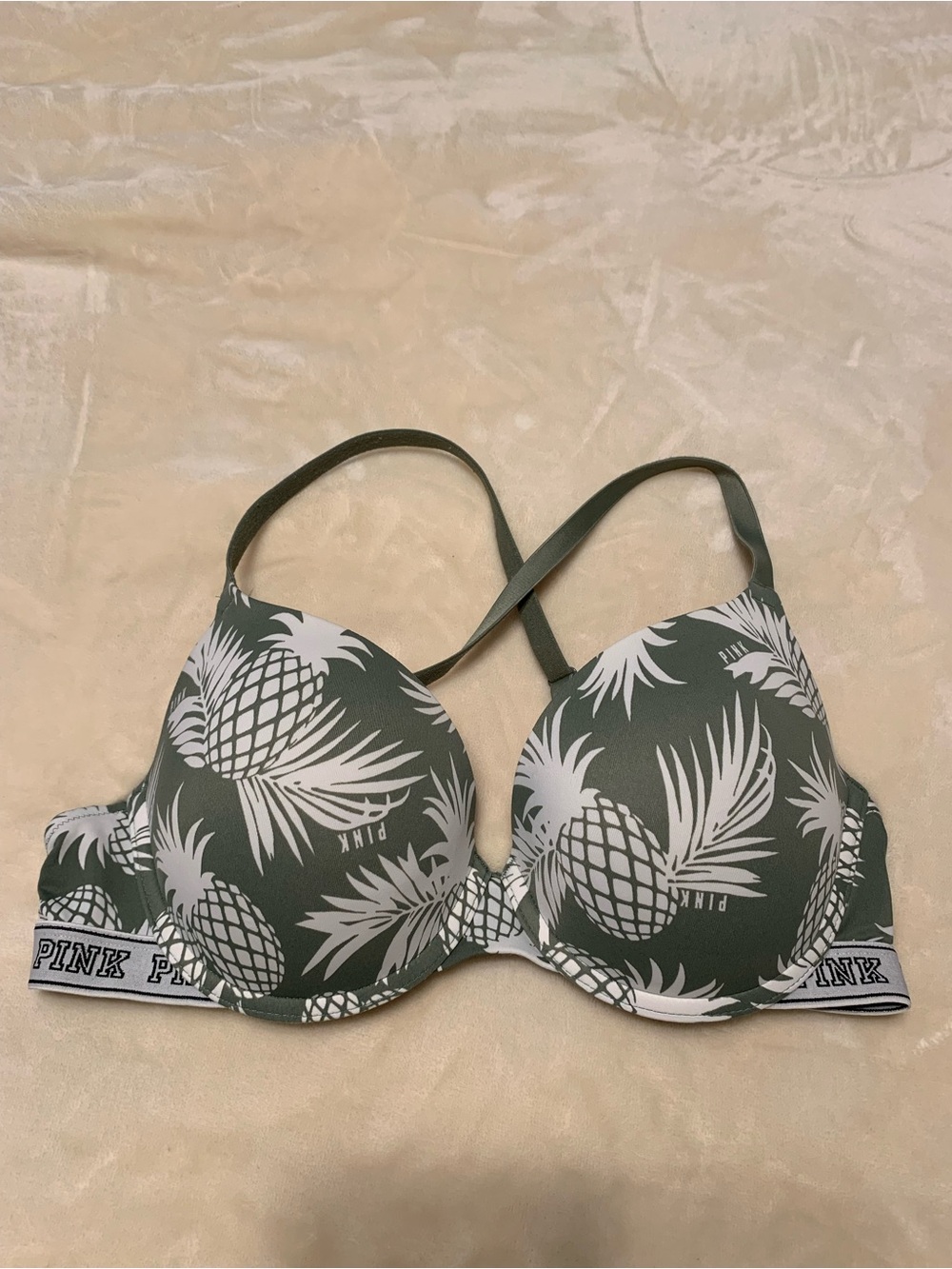 PINK Victoria's Secret OliveGreen Tropical Print wear everywhere push-up bra 36C
